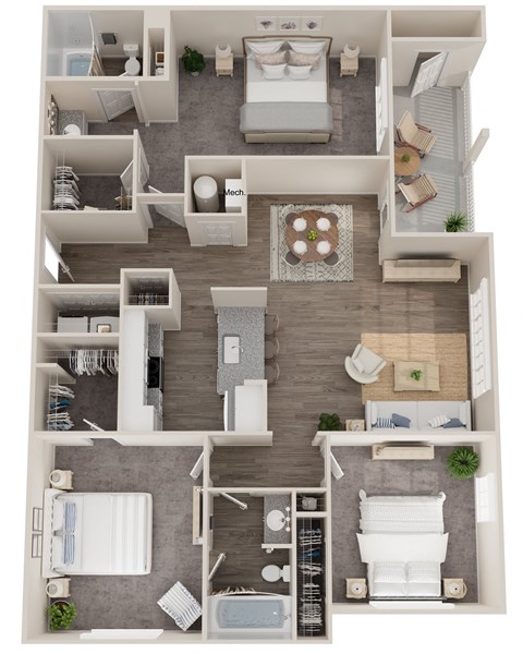 a floor plan of a 3 bedroom apartment